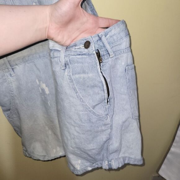 Old Navy Blue Striped Distressed Shortalls Large - Picture 11 of 14